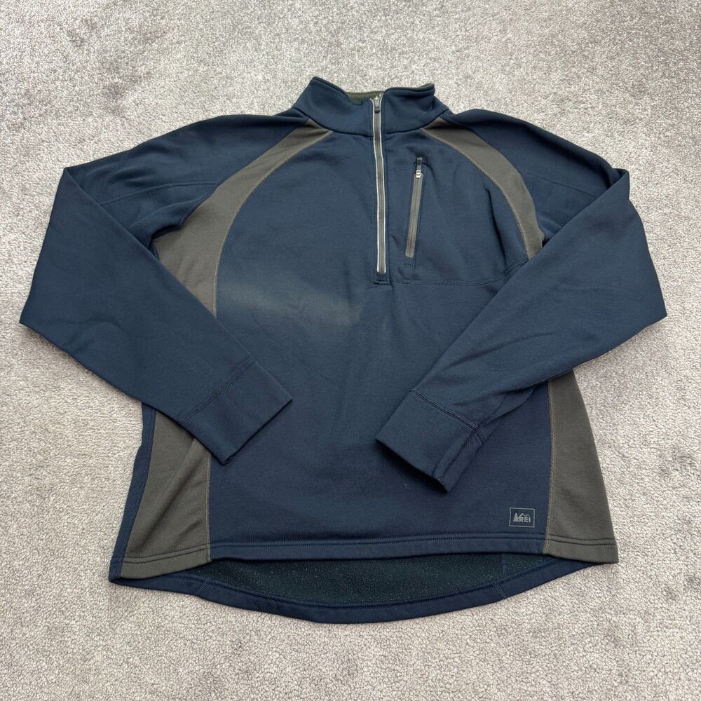 REI Co-Op Fleece 1/4 Zip Jacket Mens Large Blue Gray Outdoor Hiking Trekking